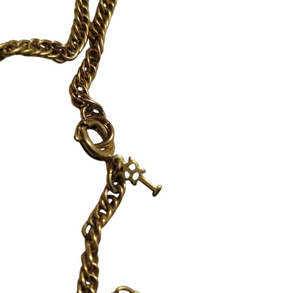60s Vintage Crown Trifari Faux Ivory Lucite Gold Tone Pendant Chain Link Necklac