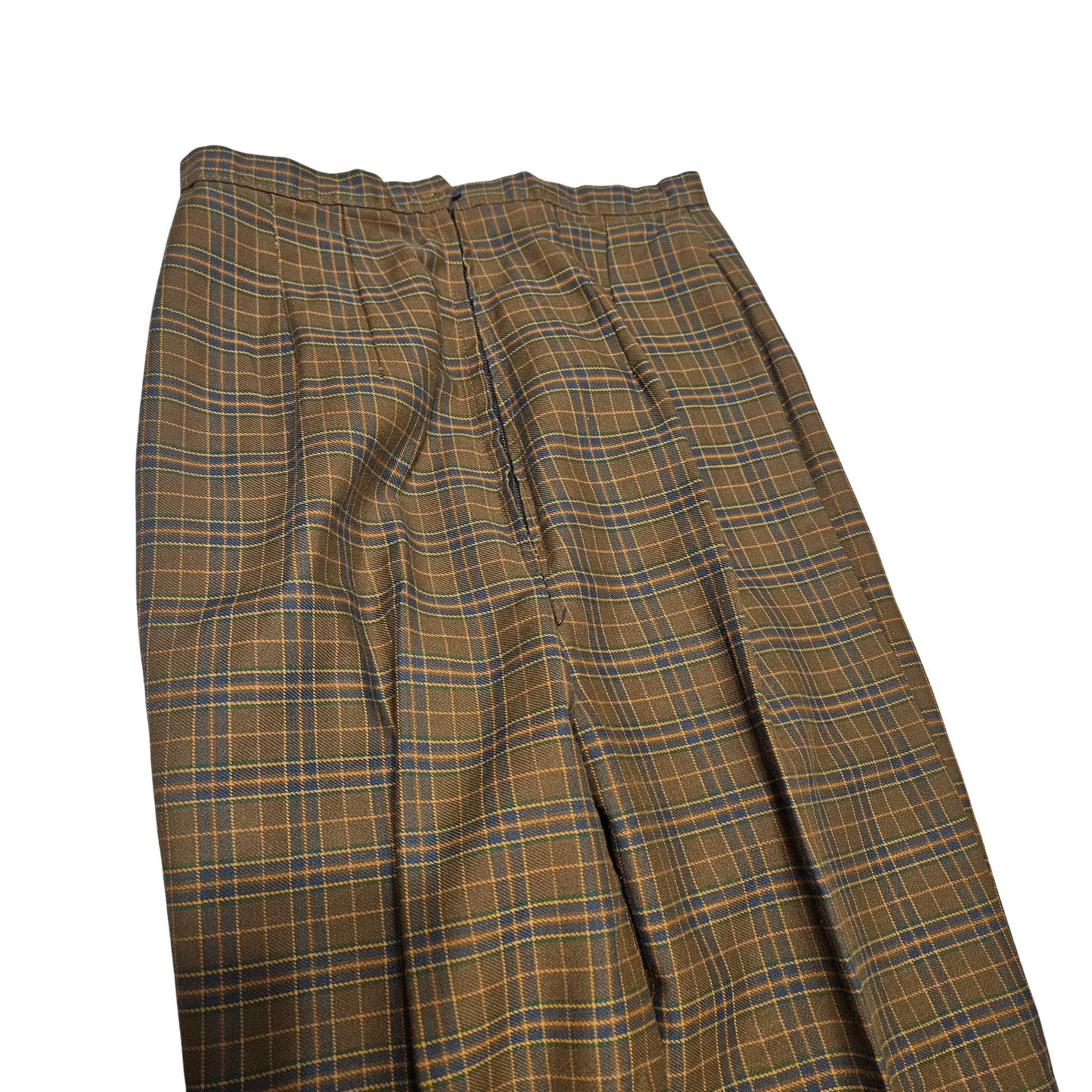 1950s Mod Plaid Flat Front Creased Cotton Back Zip Up Button Fly Pants Size 00