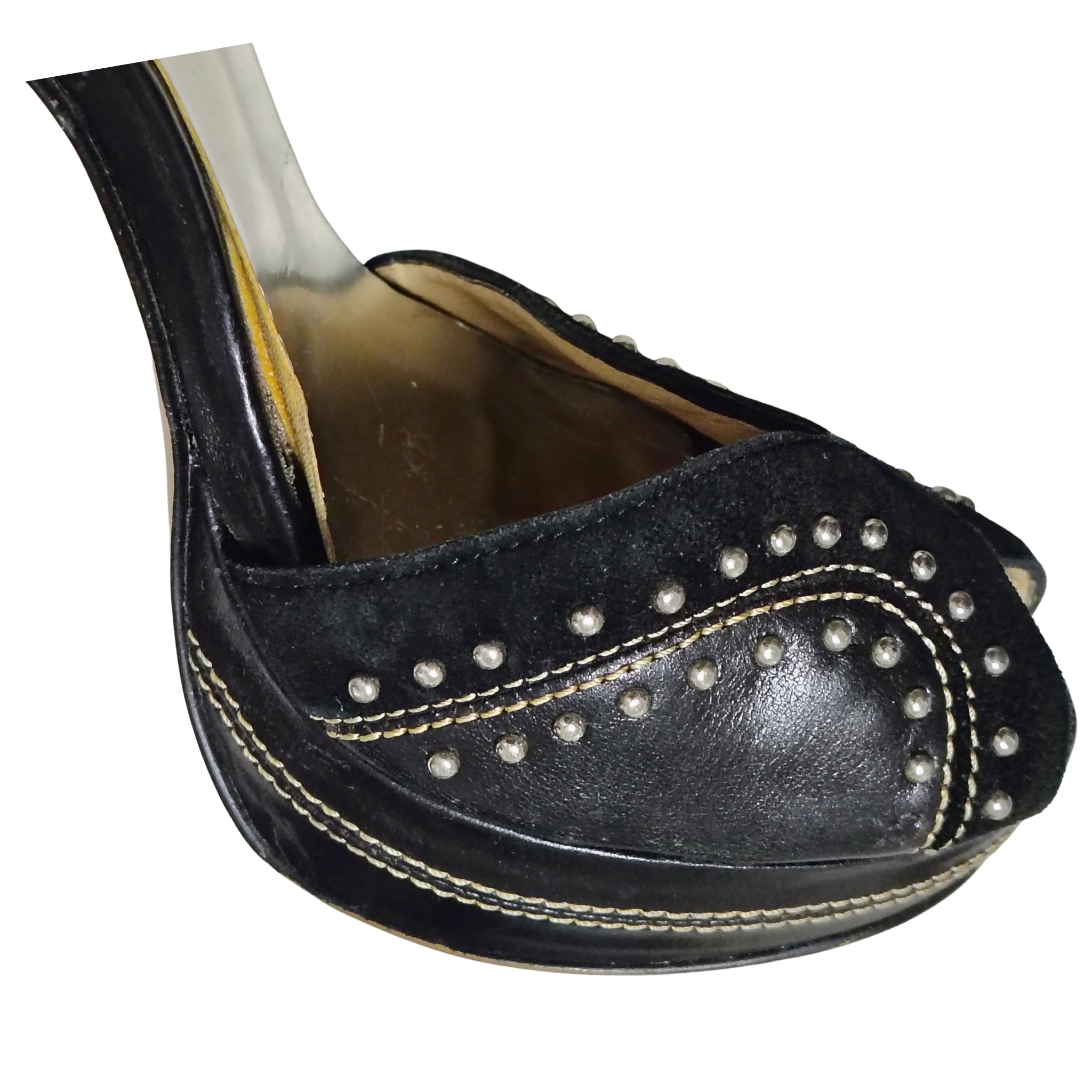 Black Platforms Leather Peep Toe Heels Metal Studs MICHAEL Michael Kors Size 6.5