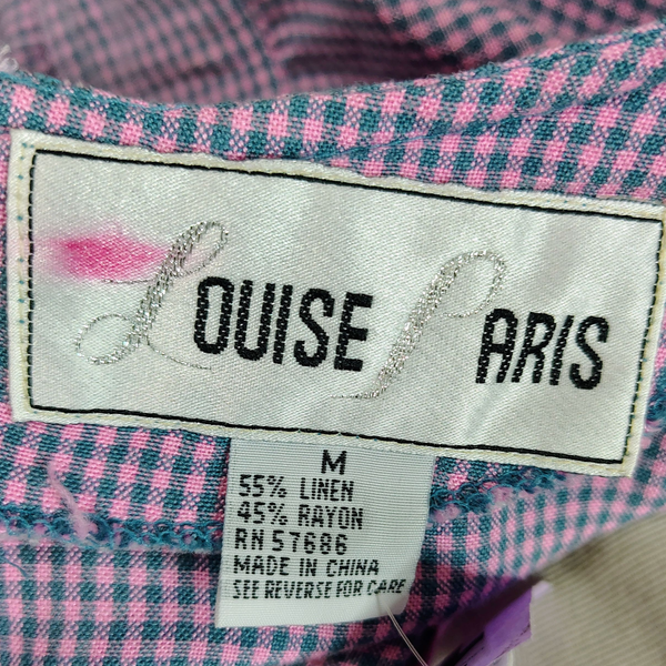 1990s Pink Blue Gingham Plaid Mini Tank Dress Long Back Zipper Faux Belt Size Small