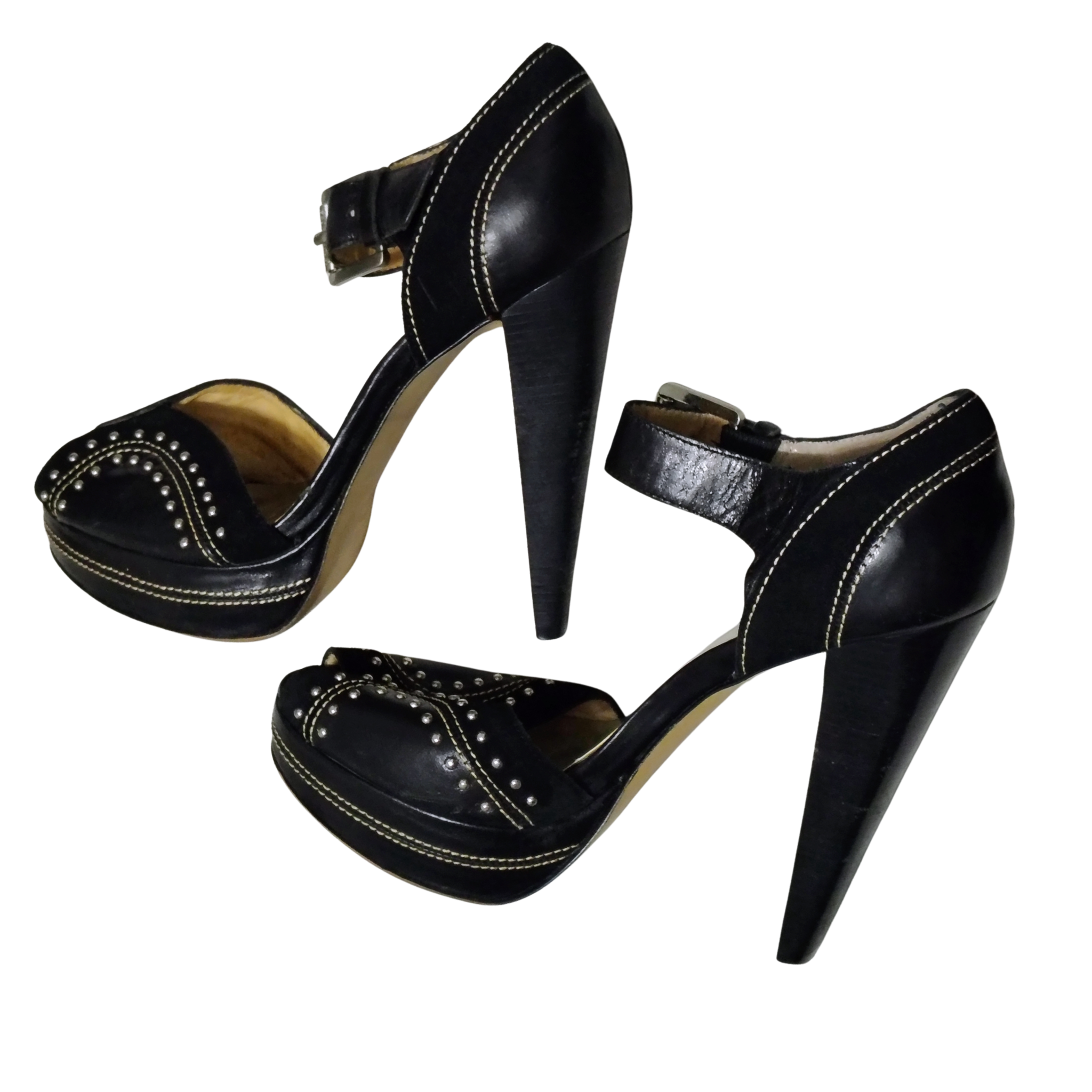 Black Platforms Leather Peep Toe Heels Metal Studs MICHAEL Michael Kors Size 6.5