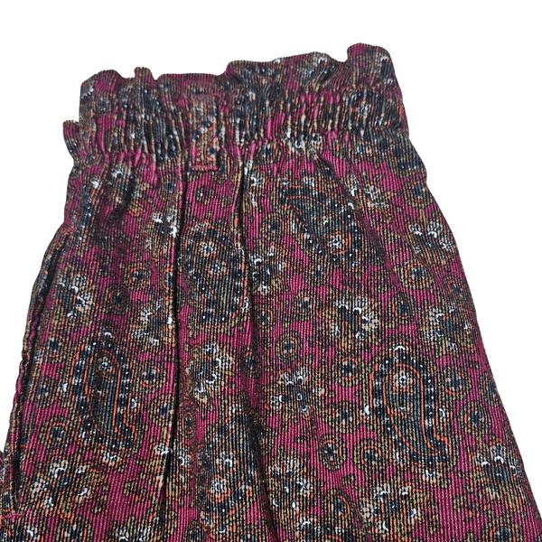 1990s Floral Corduroy Ruffle Top Wide Leg Pegged Hem Vintage Pants Size 8