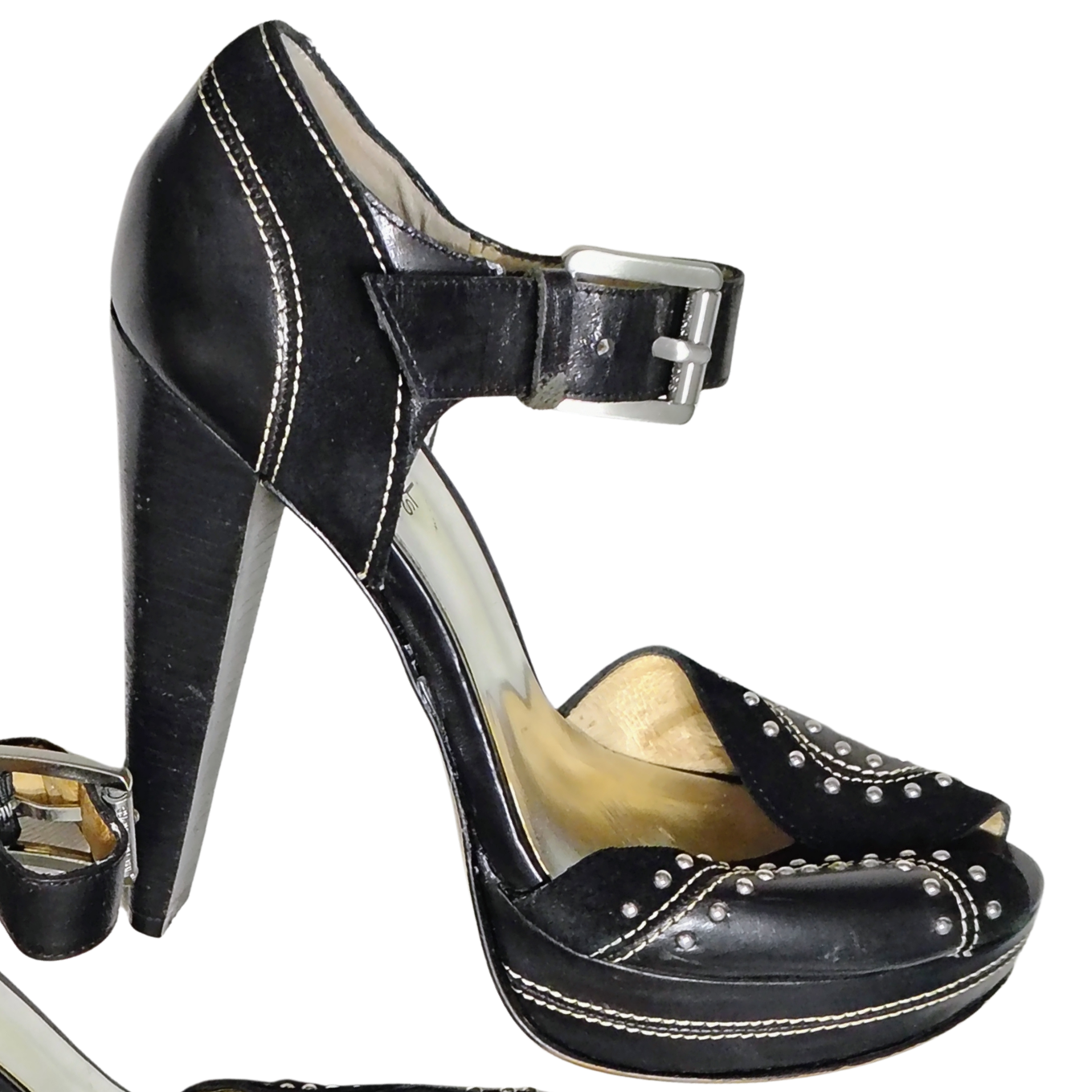 Black Platforms Leather Peep Toe Heels Metal Studs MICHAEL Michael Kors Size 6.5