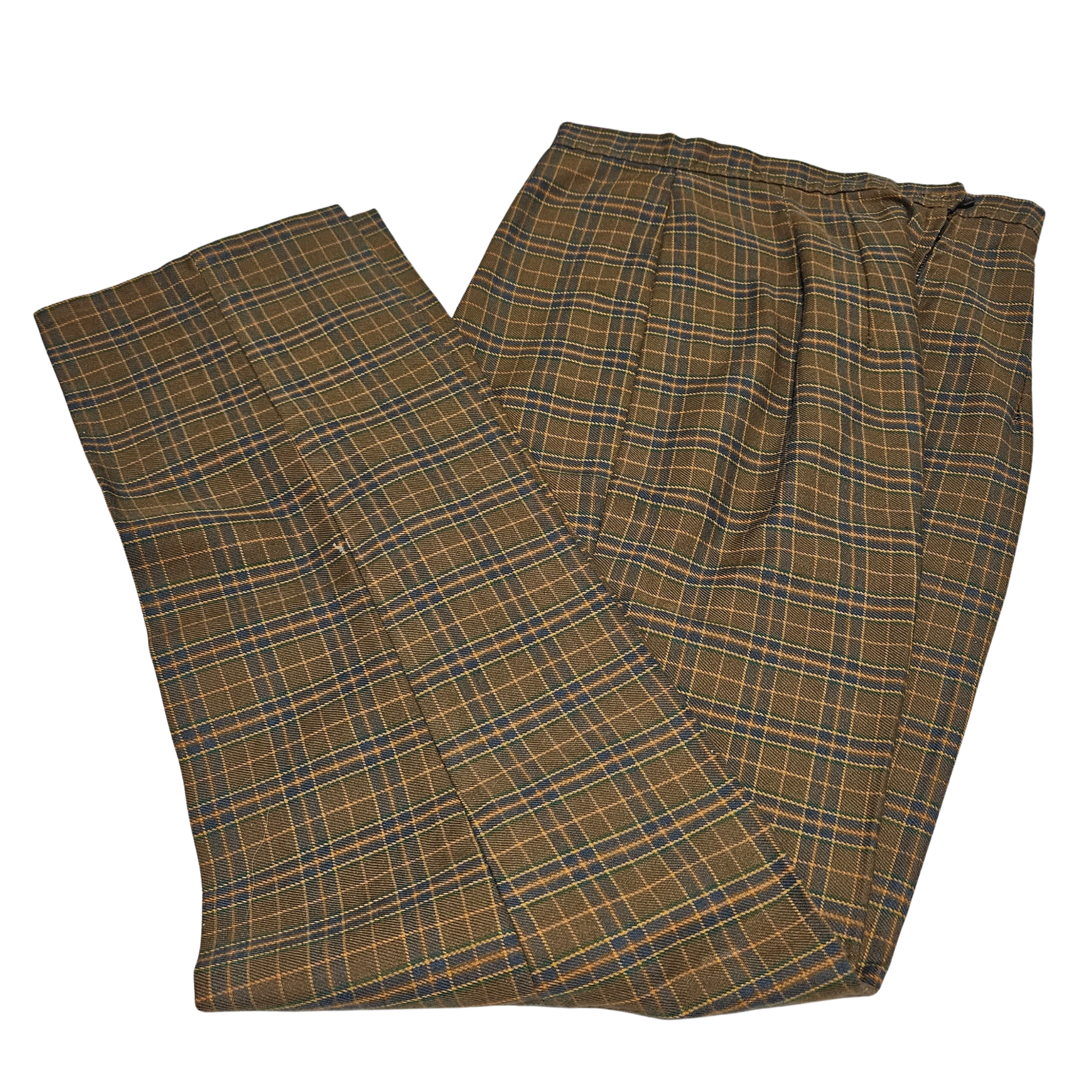 1950s Mod Plaid Flat Front Creased Cotton Back Zip Up Button Fly Pants Size 00