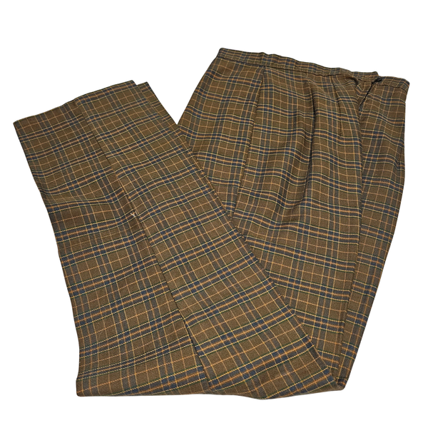 1950s Mod Plaid Flat Front Creased Cotton Back Zip Up Button Fly Pants Size 00