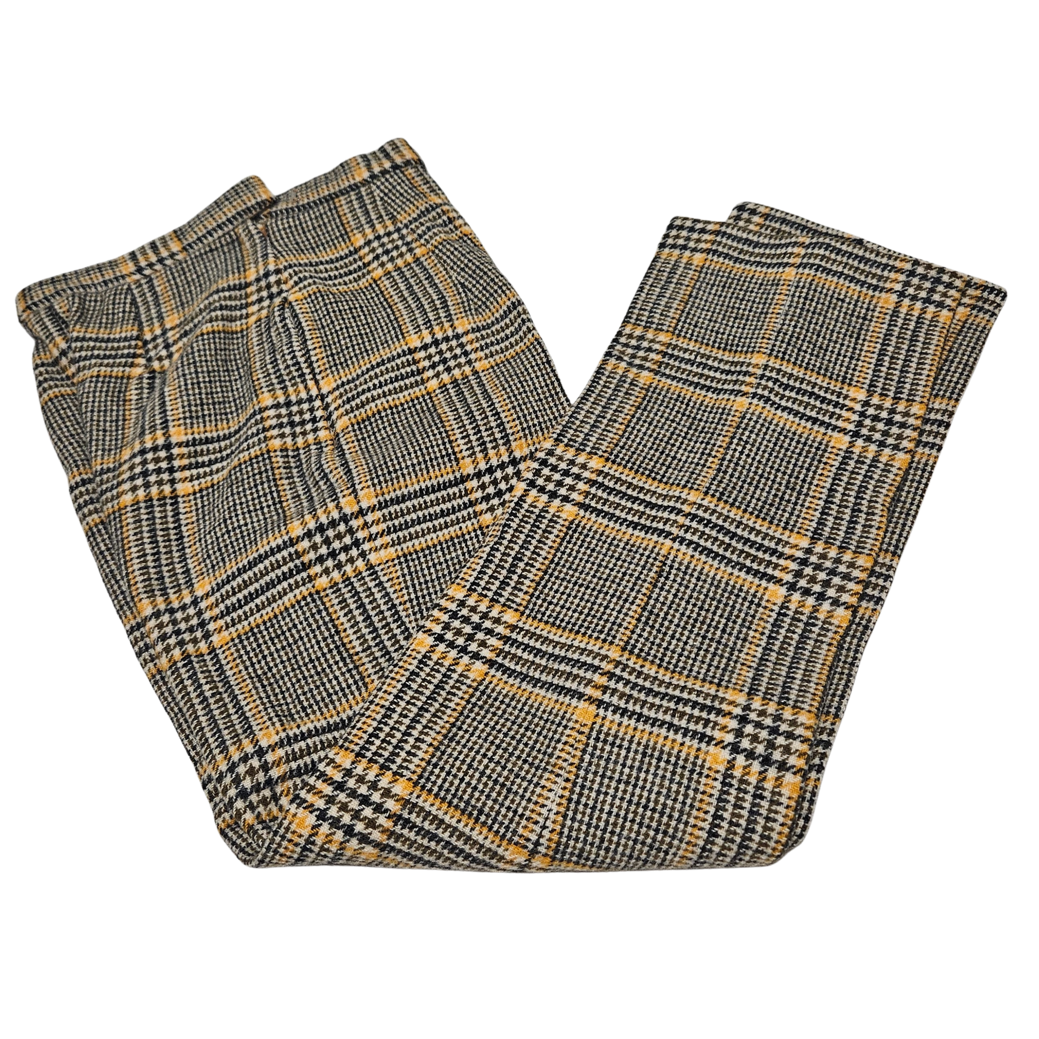 1950s Sears Plaid Vintage Flat Front Brown OJ Cream Wool High Waist Pants Rockabilly SZ 00