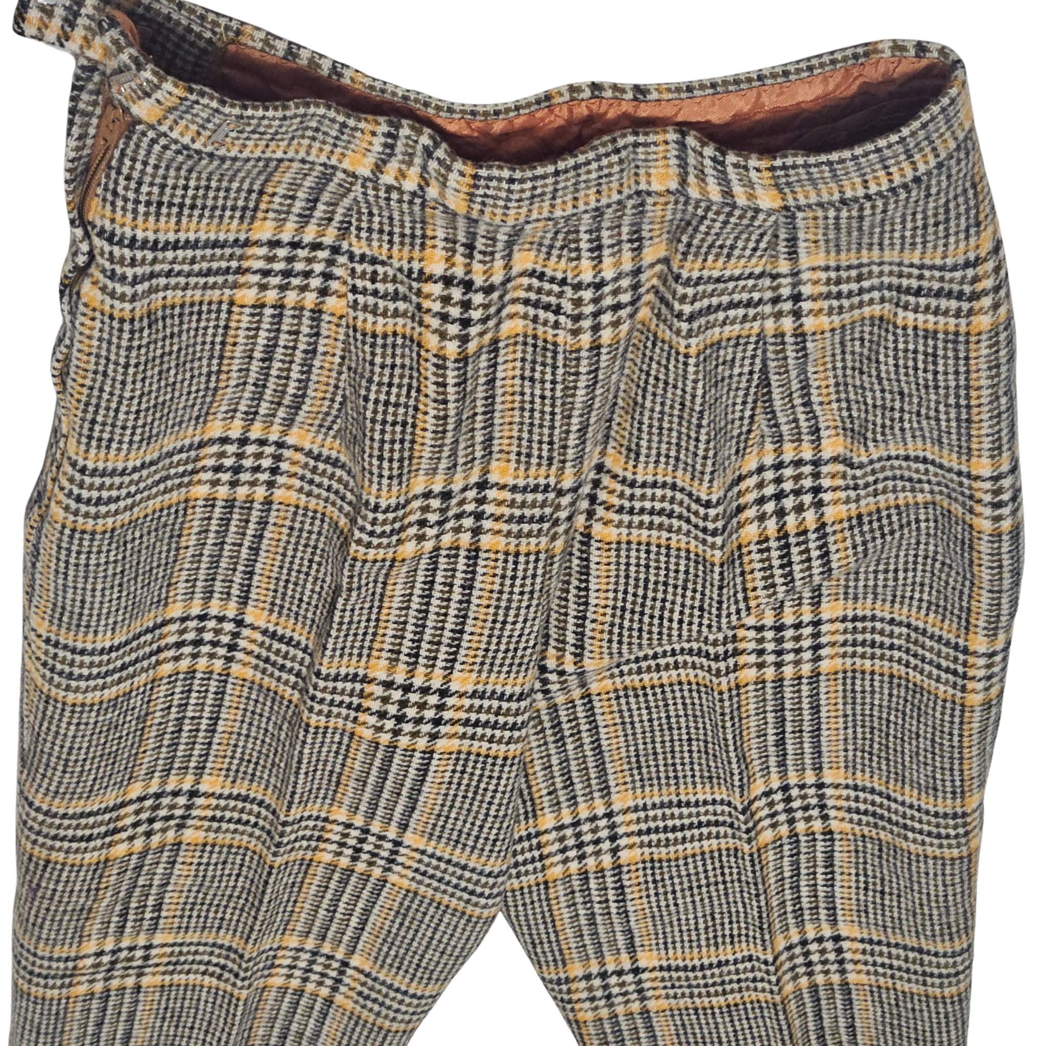 1950s Sears Plaid Vintage Flat Front Brown OJ Cream Wool High Waist Pants Rockabilly SZ 00