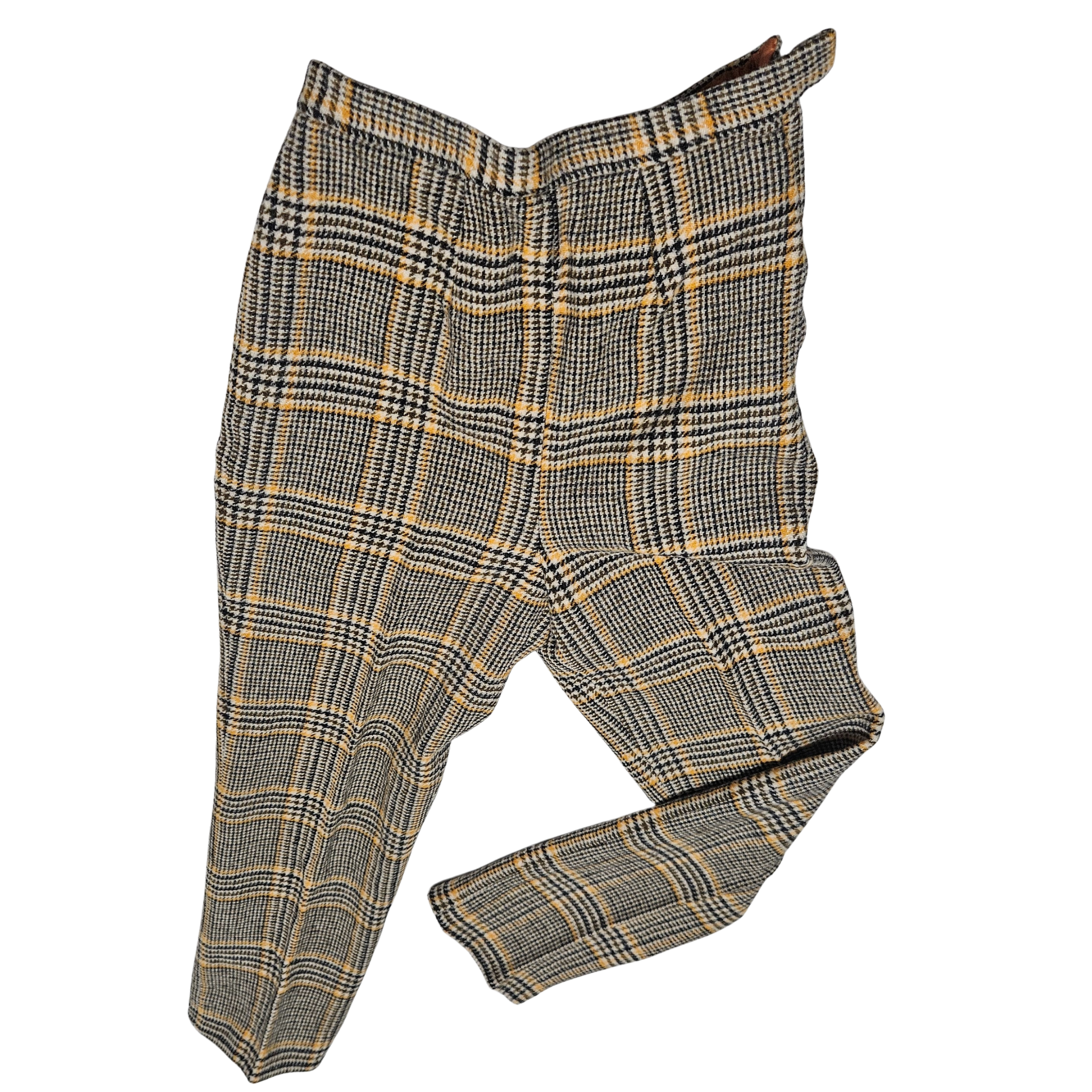 1950s Sears Plaid Vintage Flat Front Brown OJ Cream Wool High Waist Pants Rockabilly SZ 00