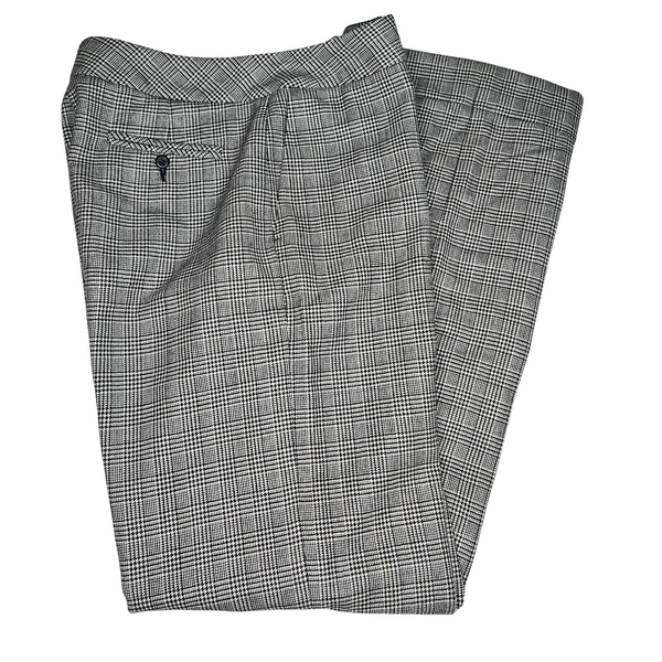 Y2k Pendleton Black White Glen Plaid 100% Virgin Wool Trousers Flat Front Slacks Wide Leg Pants Size 4