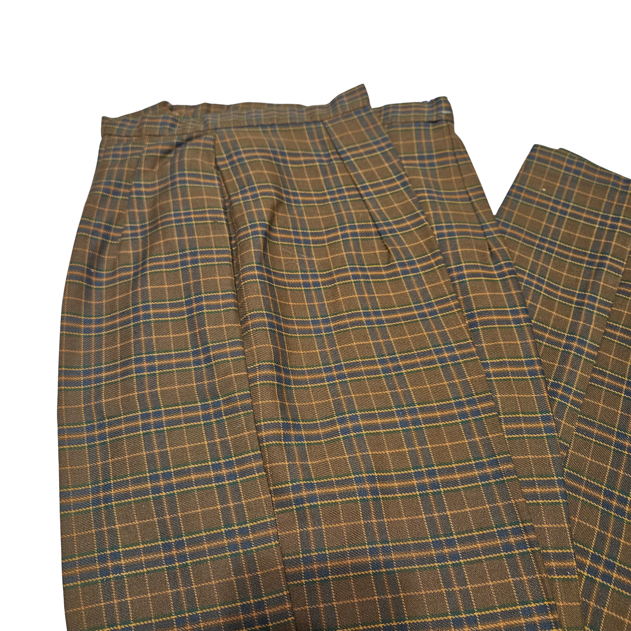 1950s Mod Plaid Flat Front Creased Cotton Back Zip Up Button Fly Pants Size 00