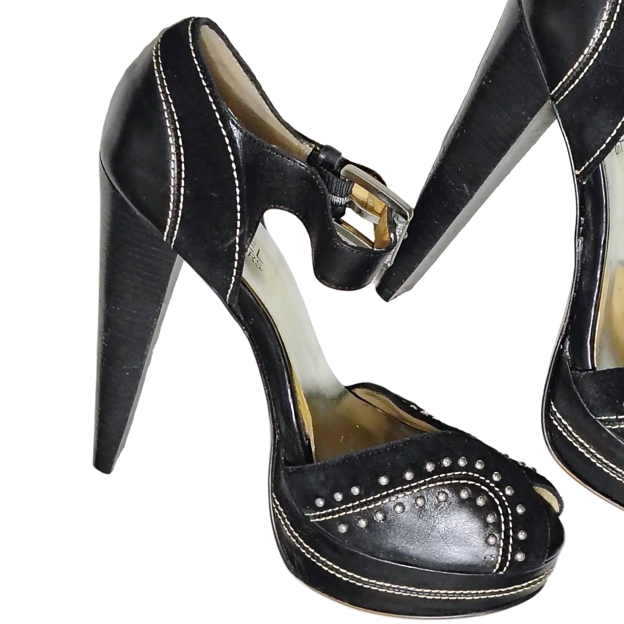 Black Platforms Leather Peep Toe Heels Metal Studs MICHAEL Michael Kors Size 6.5