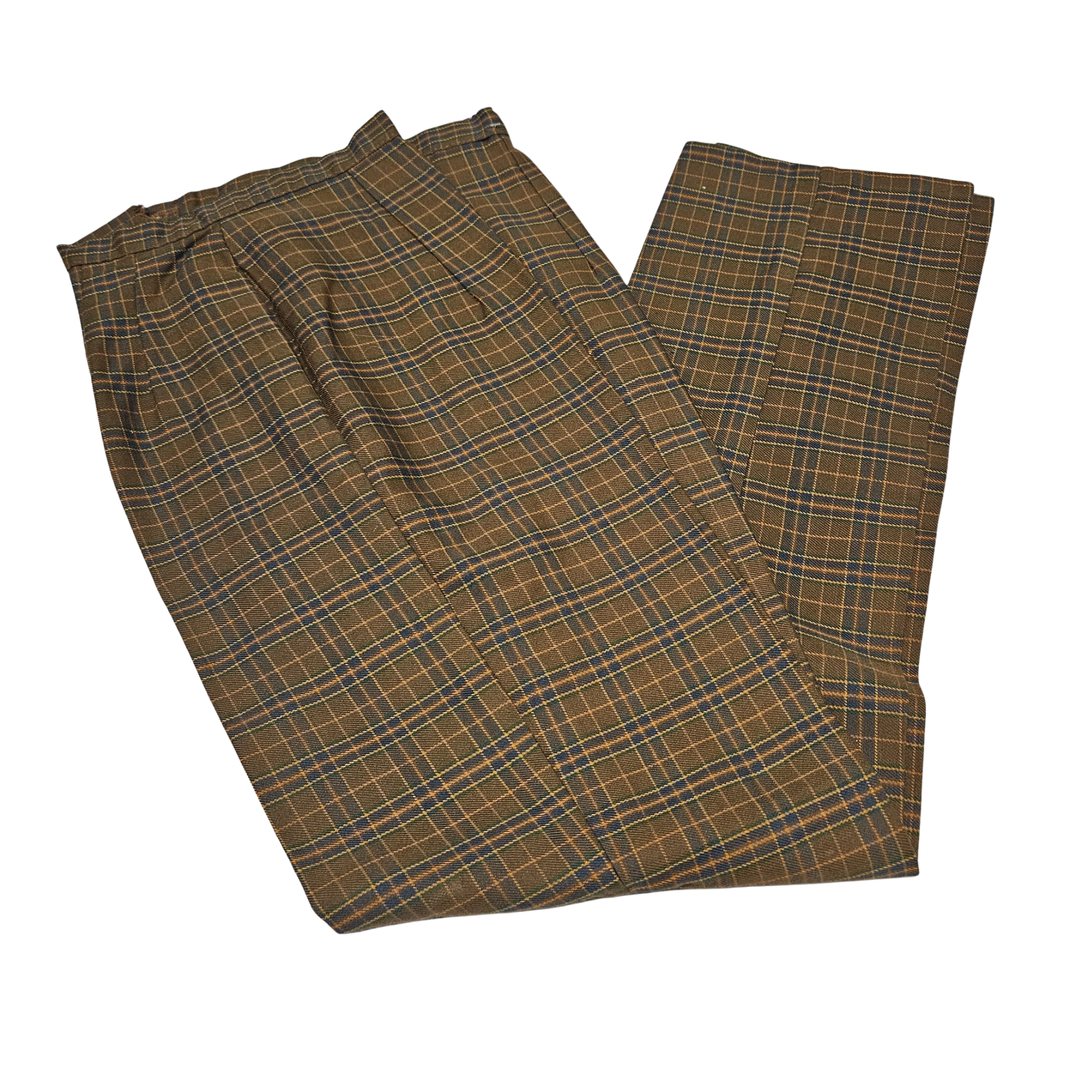 1950s Mod Plaid Flat Front Creased Cotton Back Zip Up Button Fly Pants Size 00