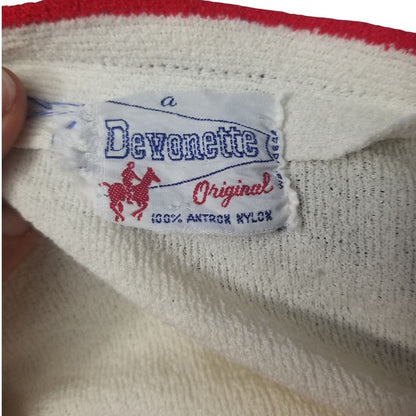 1950s Cardigan Gold Button White Red Blue Long Sleeves Ribbed Cuff Large [VINTAGE]