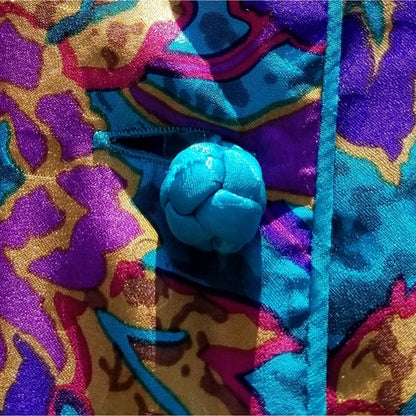 Blue Floral Print Pleated Bodycon Silk Dress Long Sleeve Shoulder Pads Size 8